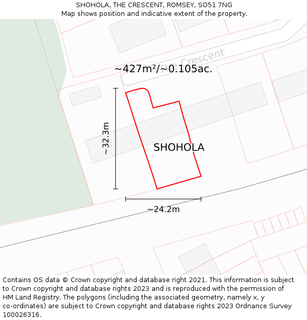 SHOHOLA, THE CRESCENT, ROMSEY, SO51 7NG: Plot and title map