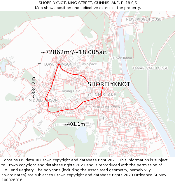 SHORELYKNOT, KING STREET, GUNNISLAKE, PL18 9JS: Plot and title map