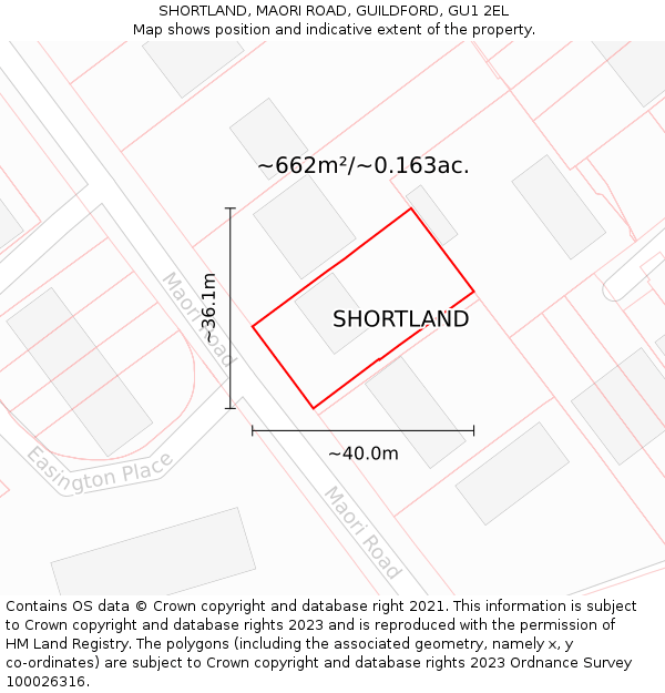 SHORTLAND, MAORI ROAD, GUILDFORD, GU1 2EL: Plot and title map