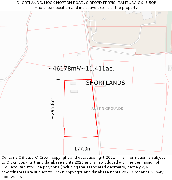 SHORTLANDS, HOOK NORTON ROAD, SIBFORD FERRIS, BANBURY, OX15 5QR: Plot and title map