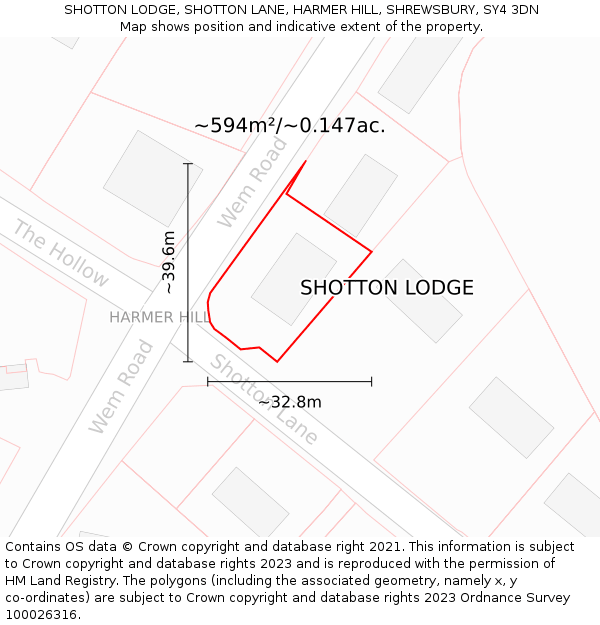 SHOTTON LODGE, SHOTTON LANE, HARMER HILL, SHREWSBURY, SY4 3DN: Plot and title map