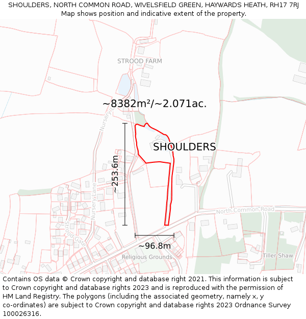 SHOULDERS, NORTH COMMON ROAD, WIVELSFIELD GREEN, HAYWARDS HEATH, RH17 7RJ: Plot and title map