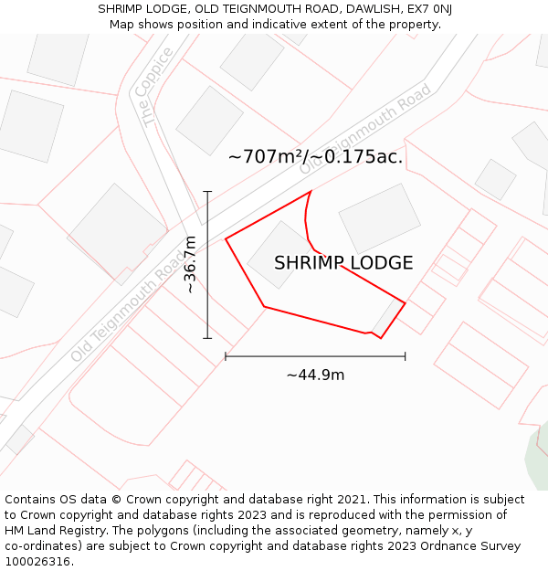 SHRIMP LODGE, OLD TEIGNMOUTH ROAD, DAWLISH, EX7 0NJ: Plot and title map