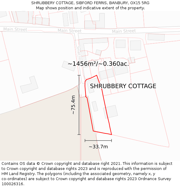 SHRUBBERY COTTAGE, SIBFORD FERRIS, BANBURY, OX15 5RG: Plot and title map