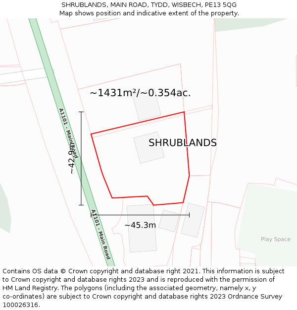 SHRUBLANDS, MAIN ROAD, TYDD, WISBECH, PE13 5QG: Plot and title map