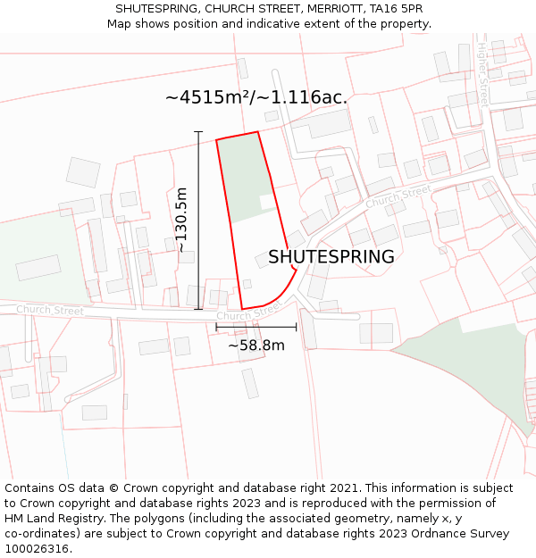 SHUTESPRING, CHURCH STREET, MERRIOTT, TA16 5PR: Plot and title map