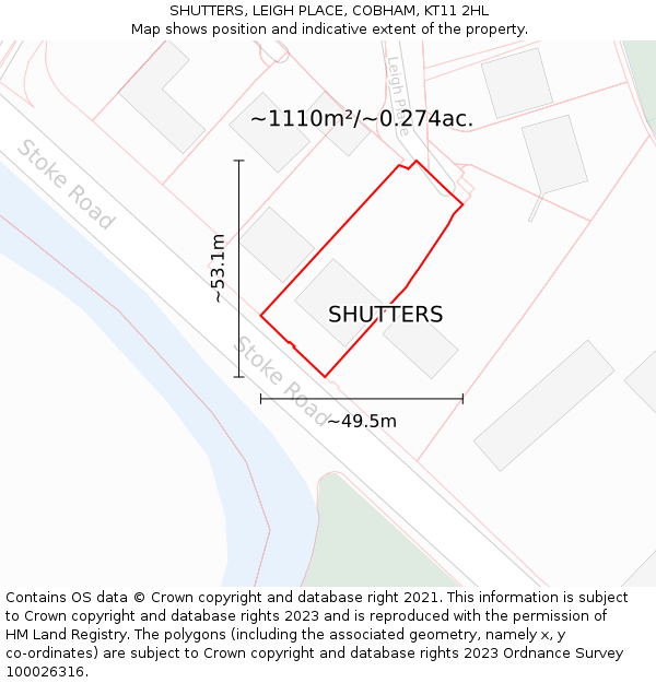 SHUTTERS, LEIGH PLACE, COBHAM, KT11 2HL: Plot and title map