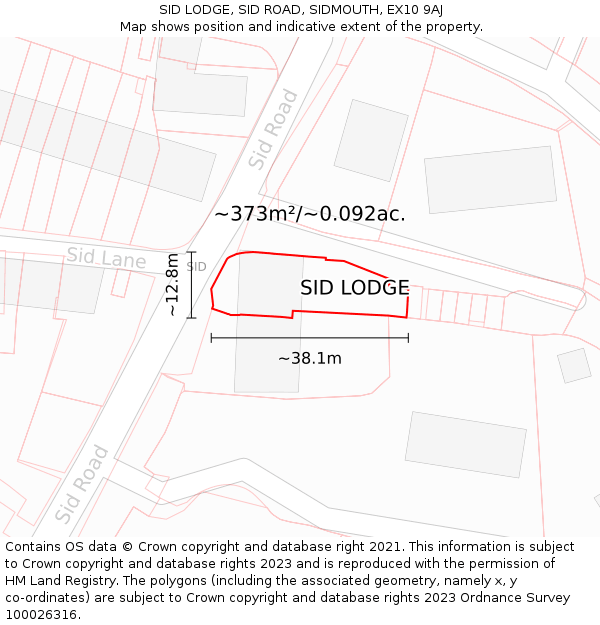 SID LODGE, SID ROAD, SIDMOUTH, EX10 9AJ: Plot and title map