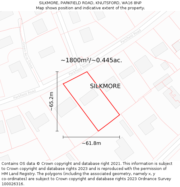 SILKMORE, PARKFIELD ROAD, KNUTSFORD, WA16 8NP: Plot and title map