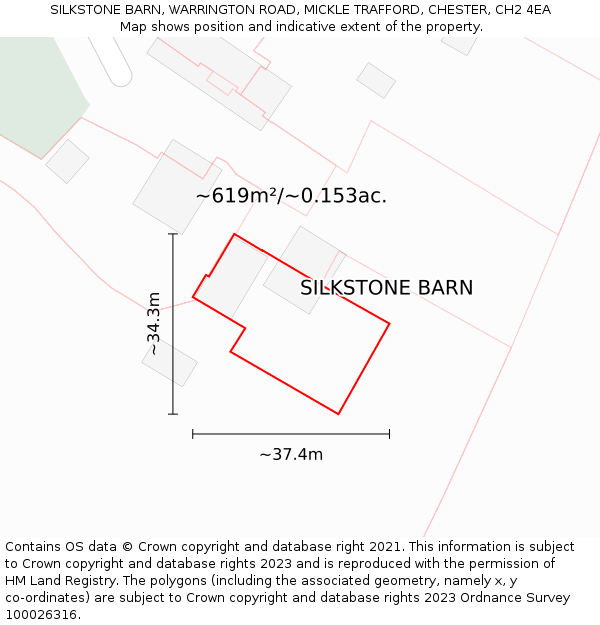 SILKSTONE BARN, WARRINGTON ROAD, MICKLE TRAFFORD, CHESTER, CH2 4EA: Plot and title map