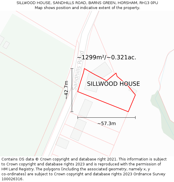 SILLWOOD HOUSE, SANDHILLS ROAD, BARNS GREEN, HORSHAM, RH13 0PU: Plot and title map