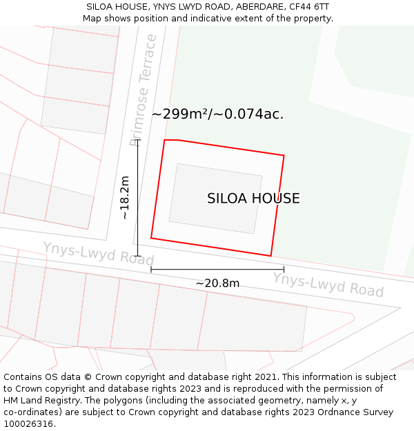 SILOA HOUSE, YNYS LWYD ROAD, ABERDARE, CF44 6TT: Plot and title map