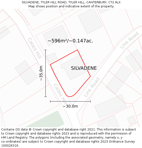 SILVADENE, TYLER HILL ROAD, TYLER HILL, CANTERBURY, CT2 9LX: Plot and title map