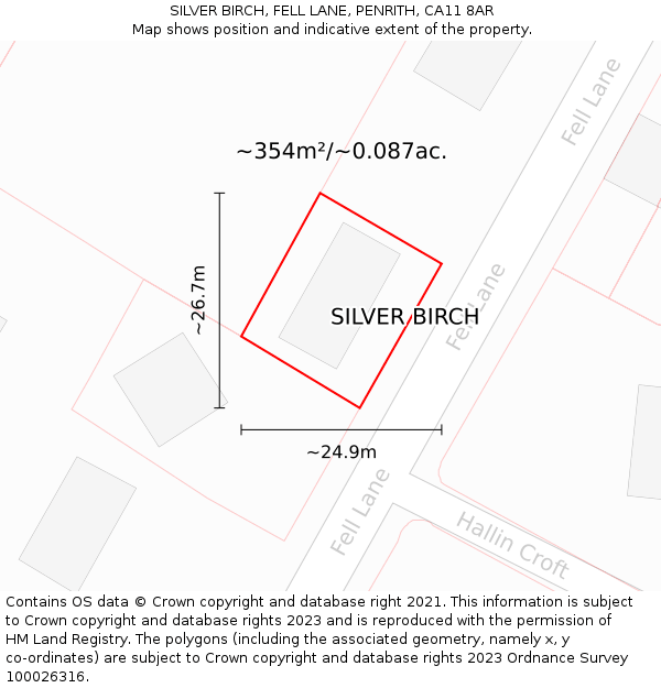 SILVER BIRCH, FELL LANE, PENRITH, CA11 8AR: Plot and title map