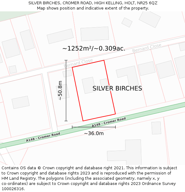 SILVER BIRCHES, CROMER ROAD, HIGH KELLING, HOLT, NR25 6QZ: Plot and title map