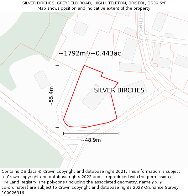 SILVER BIRCHES, GREYFIELD ROAD, HIGH LITTLETON, BRISTOL, BS39 6YF: Plot and title map