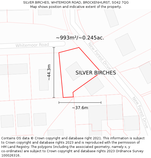 SILVER BIRCHES, WHITEMOOR ROAD, BROCKENHURST, SO42 7QG: Plot and title map