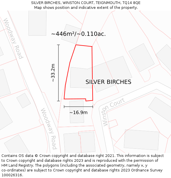 SILVER BIRCHES, WINSTON COURT, TEIGNMOUTH, TQ14 8QE: Plot and title map