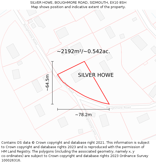 SILVER HOWE, BOUGHMORE ROAD, SIDMOUTH, EX10 8SH: Plot and title map