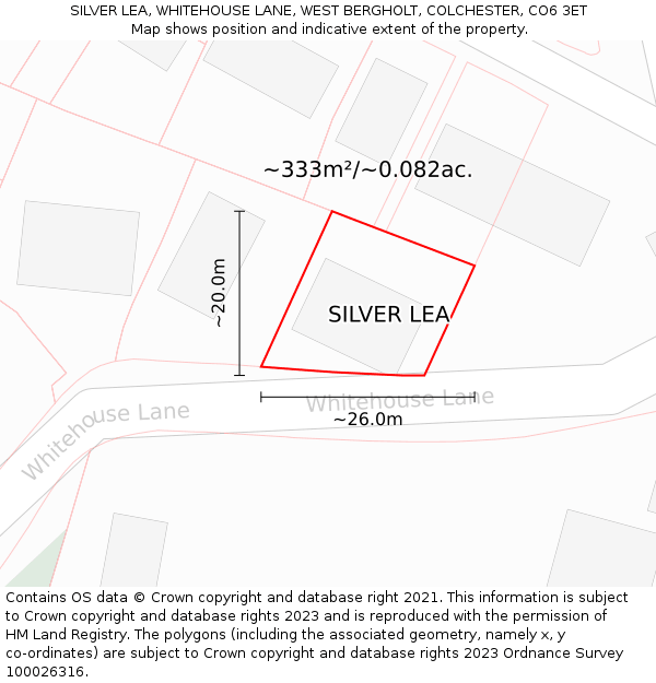 SILVER LEA, WHITEHOUSE LANE, WEST BERGHOLT, COLCHESTER, CO6 3ET: Plot and title map