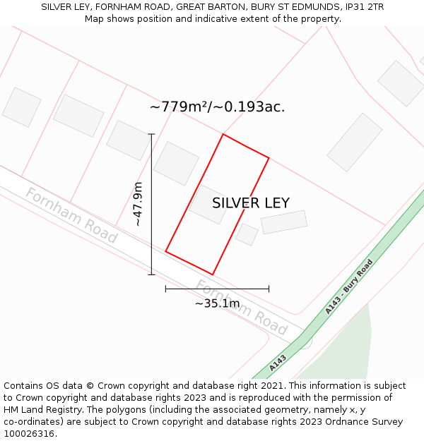 SILVER LEY, FORNHAM ROAD, GREAT BARTON, BURY ST EDMUNDS, IP31 2TR: Plot and title map