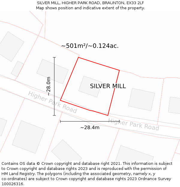 SILVER MILL, HIGHER PARK ROAD, BRAUNTON, EX33 2LF: Plot and title map