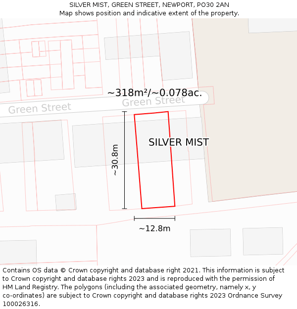 SILVER MIST, GREEN STREET, NEWPORT, PO30 2AN: Plot and title map