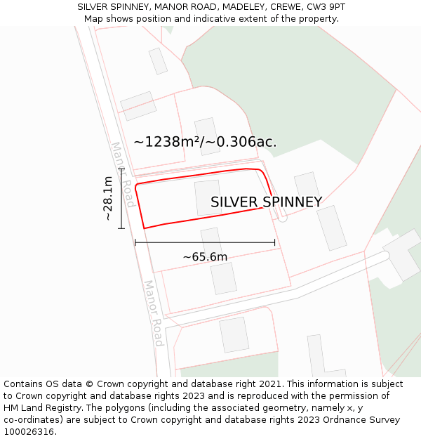 SILVER SPINNEY, MANOR ROAD, MADELEY, CREWE, CW3 9PT: Plot and title map