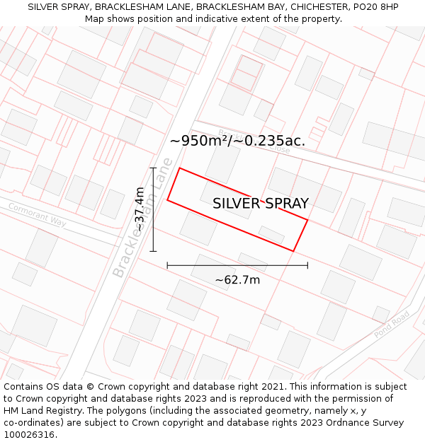 SILVER SPRAY, BRACKLESHAM LANE, BRACKLESHAM BAY, CHICHESTER, PO20 8HP: Plot and title map