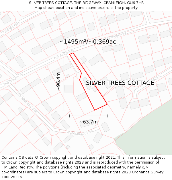 SILVER TREES COTTAGE, THE RIDGEWAY, CRANLEIGH, GU6 7HR: Plot and title map