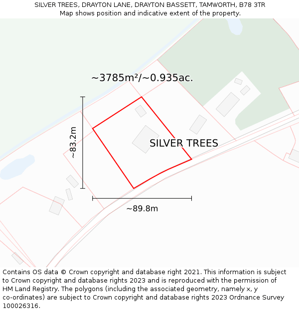 SILVER TREES, DRAYTON LANE, DRAYTON BASSETT, TAMWORTH, B78 3TR: Plot and title map