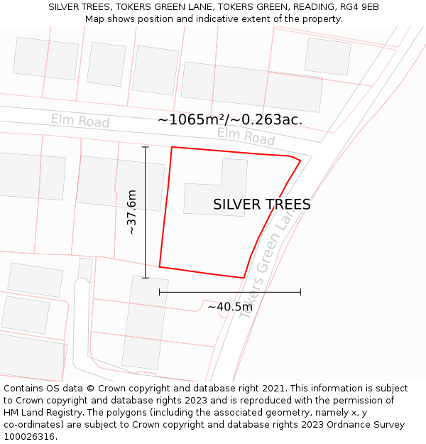 SILVER TREES, TOKERS GREEN LANE, TOKERS GREEN, READING, RG4 9EB: Plot and title map