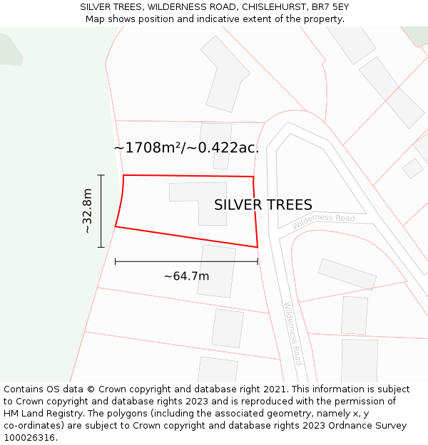 SILVER TREES, WILDERNESS ROAD, CHISLEHURST, BR7 5EY: Plot and title map