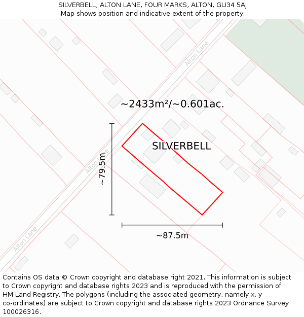 SILVERBELL, ALTON LANE, FOUR MARKS, ALTON, GU34 5AJ: Plot and title map