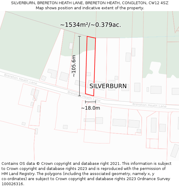 SILVERBURN, BRERETON HEATH LANE, BRERETON HEATH, CONGLETON, CW12 4SZ: Plot and title map