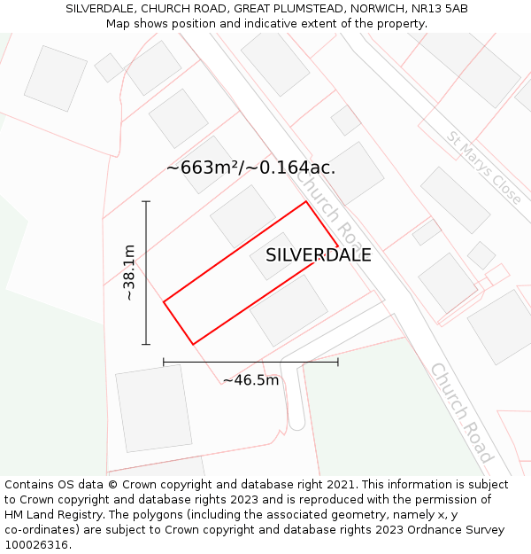 SILVERDALE, CHURCH ROAD, GREAT PLUMSTEAD, NORWICH, NR13 5AB: Plot and title map