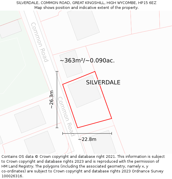 SILVERDALE, COMMON ROAD, GREAT KINGSHILL, HIGH WYCOMBE, HP15 6EZ: Plot and title map