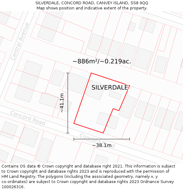 SILVERDALE, CONCORD ROAD, CANVEY ISLAND, SS8 9QQ: Plot and title map