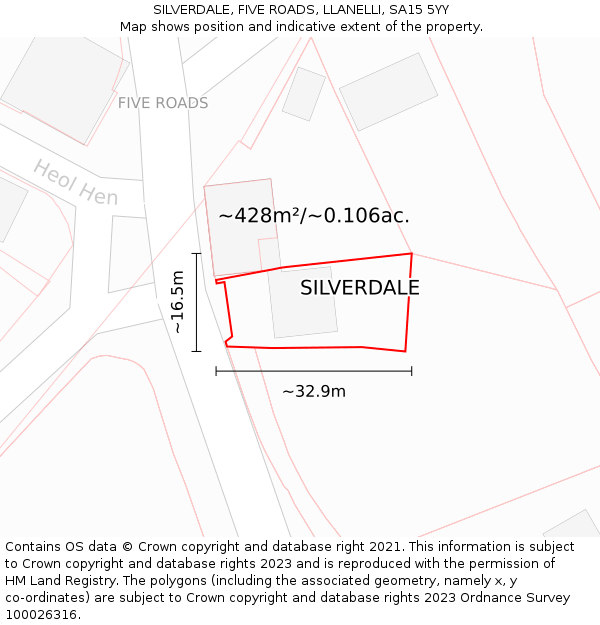 SILVERDALE, FIVE ROADS, LLANELLI, SA15 5YY: Plot and title map