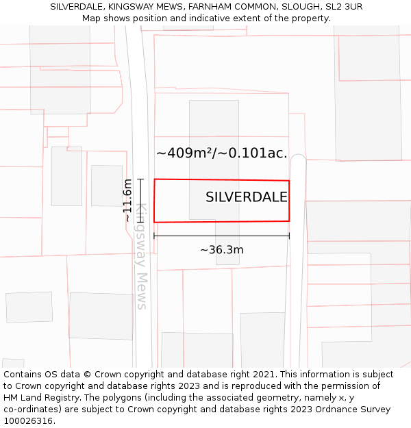 SILVERDALE, KINGSWAY MEWS, FARNHAM COMMON, SLOUGH, SL2 3UR: Plot and title map