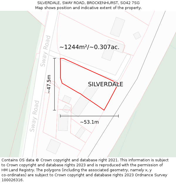 SILVERDALE, SWAY ROAD, BROCKENHURST, SO42 7SG: Plot and title map