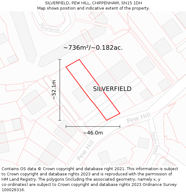 SILVERFIELD, PEW HILL, CHIPPENHAM, SN15 1DH: Plot and title map