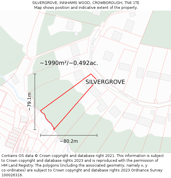 SILVERGROVE, INNHAMS WOOD, CROWBOROUGH, TN6 1TE: Plot and title map