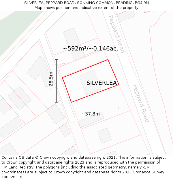 SILVERLEA, PEPPARD ROAD, SONNING COMMON, READING, RG4 9NJ: Plot and title map