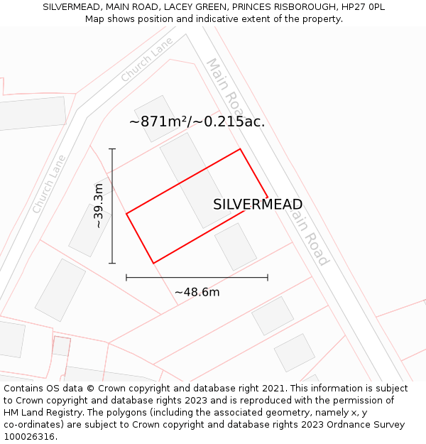SILVERMEAD, MAIN ROAD, LACEY GREEN, PRINCES RISBOROUGH, HP27 0PL: Plot and title map