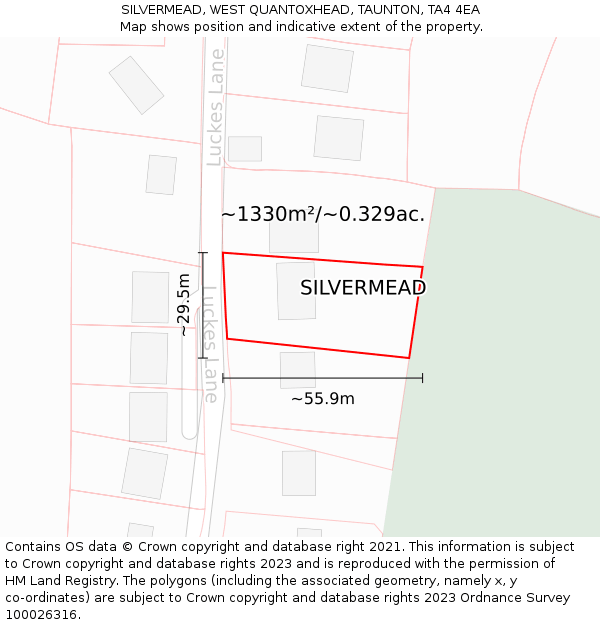SILVERMEAD, WEST QUANTOXHEAD, TAUNTON, TA4 4EA: Plot and title map