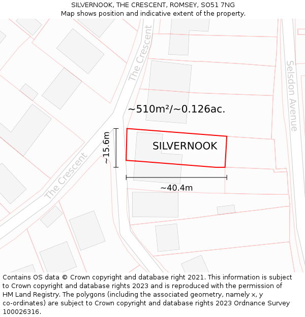 SILVERNOOK, THE CRESCENT, ROMSEY, SO51 7NG: Plot and title map