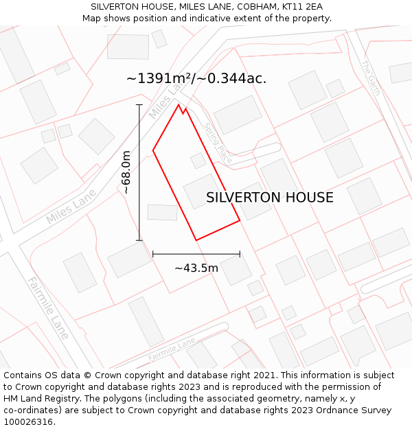 SILVERTON HOUSE, MILES LANE, COBHAM, KT11 2EA: Plot and title map