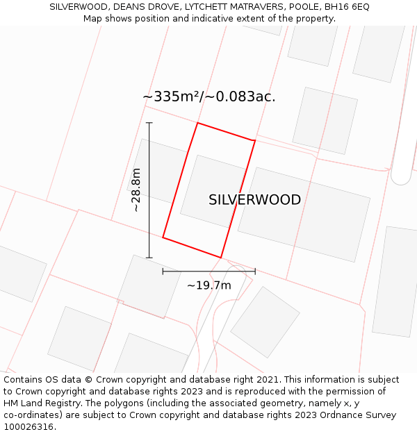 SILVERWOOD, DEANS DROVE, LYTCHETT MATRAVERS, POOLE, BH16 6EQ: Plot and title map