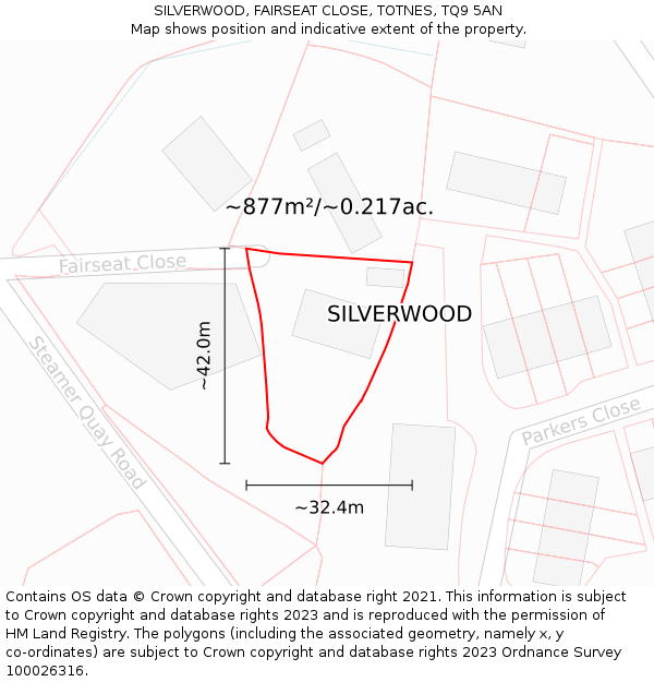 SILVERWOOD, FAIRSEAT CLOSE, TOTNES, TQ9 5AN: Plot and title map